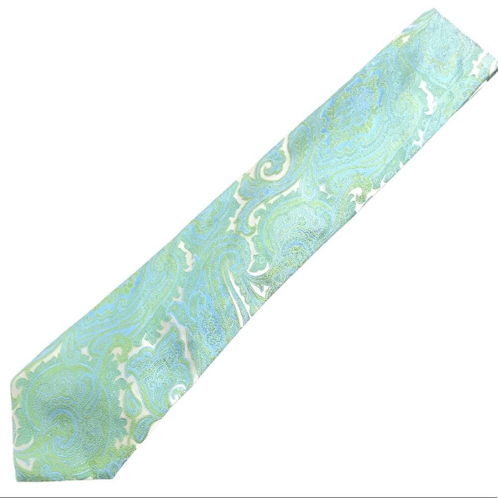 T. Harris London 100% Silk Blue Green Paisley Tie